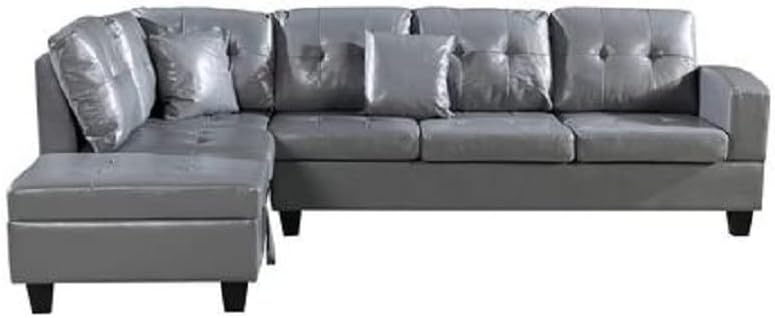 Bodrum Living Room Sectional Sofa Set in Grey Faux Leather