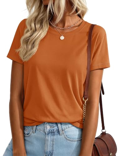 YUCOLEN T Shirts for Women Short Sleeve Summer Cotton Tee Dark Orange S