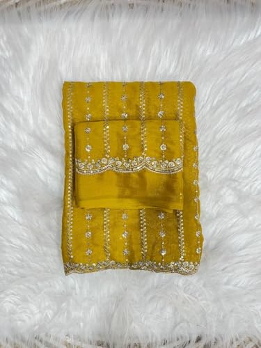 Image of RADHA Women's Embroidery Work Saree with Designer Border for Festive and Traditional Ethnic Drape Saree with Detailed Thread Style Pattern and Elegant Occasion Look