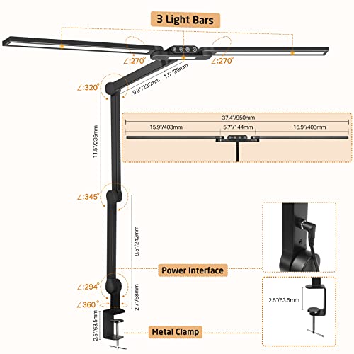 Lovitgo Eye-Caring Architect Lamp With Clamp, Auto-Dimming Led Desk Lamp 24W, 37.4", Memory-Function For Home Office, Desk And Computer Task Lamp, Adjustable Light For Reading, Diy, Drafting, Working #TOP6