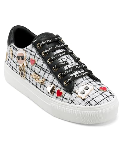 Karl Lagerfeld Paris Women's Cate Pins Tweed Lace Up Platform Sneaker, Nude, 8
