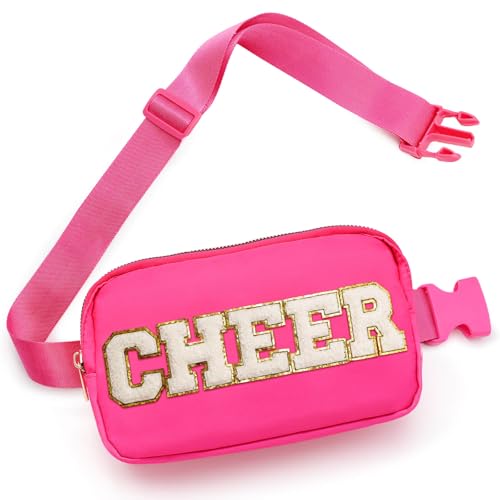 Image of PainZieteg Cheer Fanny Pack for Girls Chenille Letter Nylon Belt Bag Pink