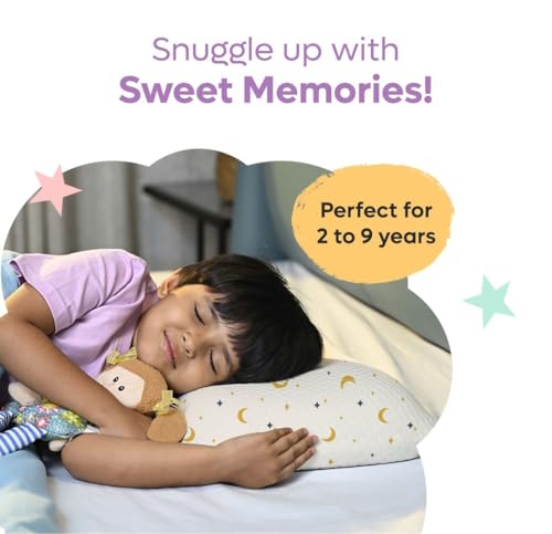 Image of Premium Memory Foam Baby & Toddler Pillow | Head,Neck,Back Support Cushion | Washable Removable Cover | Ideal for Sleeping,Reading & Resting | Age 2to9 Year | 20.5x11.5x2.5 Moon & Star Print