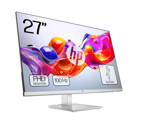 HP 527sh- Monitor de 27' FHD (1920x1080, IPS, 100 Hz, 5ms, 99% sRGB, 300 Nits, contraste 1500:1, Altura Ajustable) Negro con Soporte Plateado
