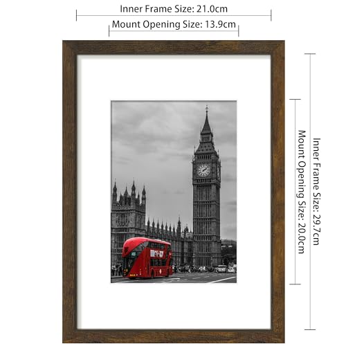 Tinkeps 4 Pack A4 Brown Picture Frame, Engineered Wood and Plexiglass, A4 Frame with Mount for A5 Prints, Photos, and Posters, Tabletop and Wall Mountable, A4(21x29.7cm) Photo Frame