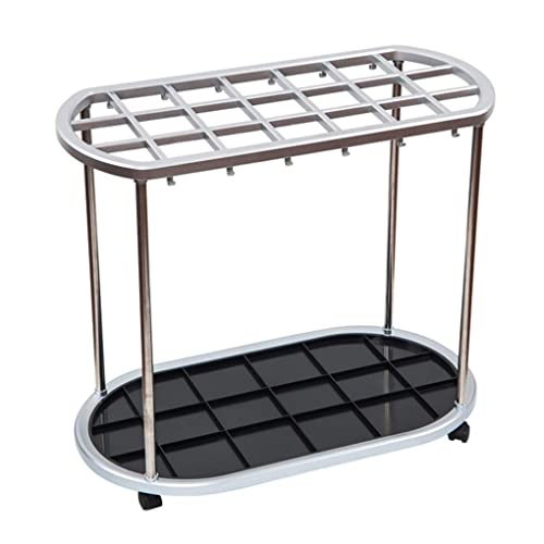 Sywlwxkq Umbrella Stand Indoor and Outdoor, Large Capacity Hotel Shopping Mall Company Entrance Umbrella Storage Rack with Pulleys, 3 Sizes (Size : 21 Holes 12 Hooks)