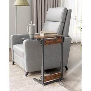 Folding c shaped end table tv tray table for eating foldable side table for laptop c table couch table with mouse tray for work living room bedroom rustic brown  urban country home decor