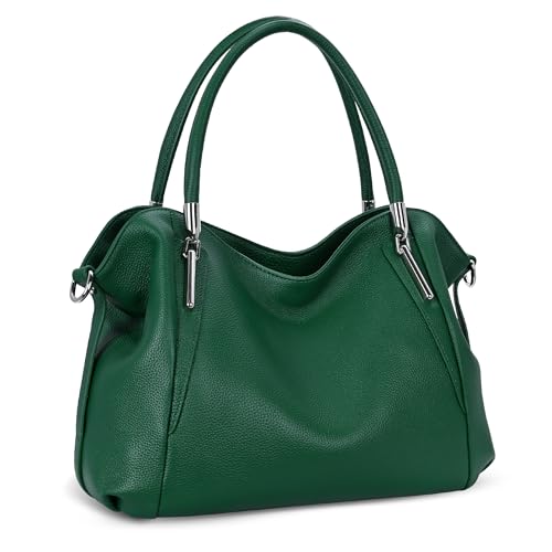 Image of HESHE Leather Shoulder Purses for Women Tote Handbags Satchel Hobo Handbag | Designer Genuine Leather Travel Top Handle Work Bag Ladies Crossbody Purses Adjustable Straps Large Capacity Zippered Closure
