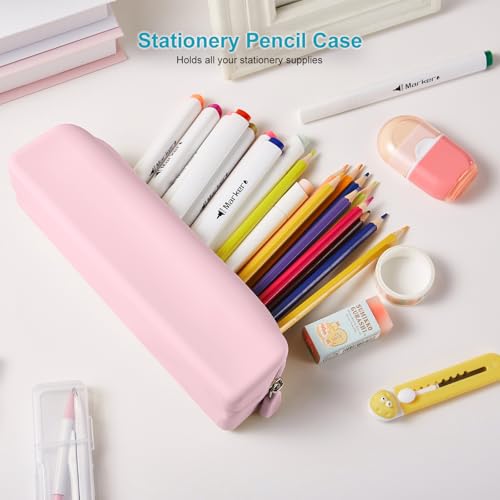 Image of Silicone Pencil Case, Silicone Pencil Pouch, Pencil Case Aesthetic, Pencil Bag, Pencil Pouch for Women, Makeup Pouch Pink