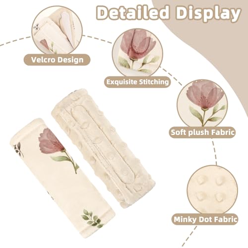 Image of SWESEN Baby Car Seat Strap Covers, Soft Car Seat Strap Shoulder Pads for Baby Girls, Double-Sided Use carseat Straps Covers for Stroller, Car Seats, Pushchair, Florals