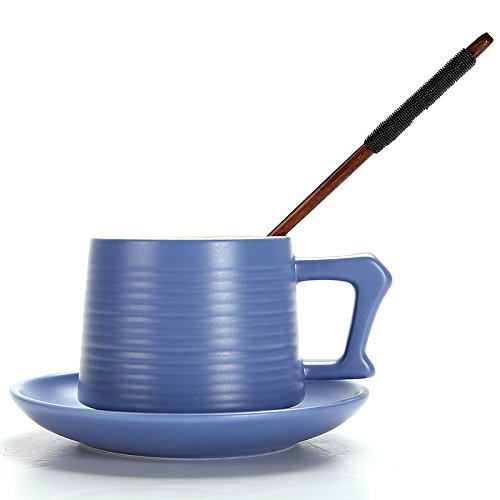 HQLCX Retro Creative Coffee Cup Ceramic Handmade Coffee Cup Suit Home Office Mark Cup,Blue