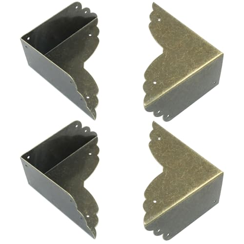 Image of 8 PCS Furniture Triangle Corner Protector 2.8 inchx2.8 inchx1.2 inch(LxWxH) Antique Bronze Metal Corner Guards Trim Decorative with Screws for Storage Box Cabinet Wooden Chest etc