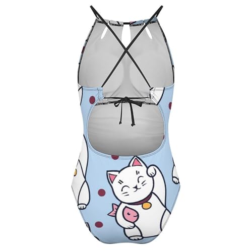 Chat blanc porte-bonheur maillots de bain une pièce