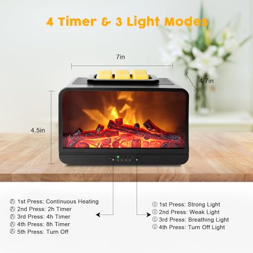 Equsupro FLAME WAX MELT WARMER Wax Melt Warmer Electric Burner - Dynamic Flame Fireplace Candle Wax Warmer, Wax Melter For Scented Wax With 4 Timer, Flame Light Fragrance Wax Cubes Oil Warmer Gift & Decor thumb #4