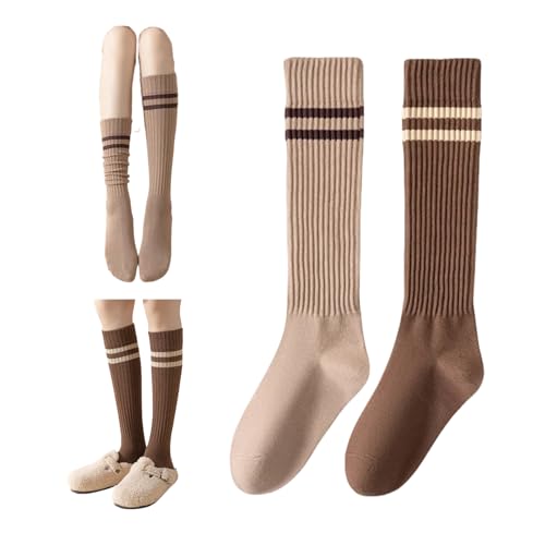 Striped Knee High Socks for Women Teen Girls Preppy Style Cotton Long Tube Sock Stripes