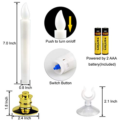 Kithouse 12 Set Christmas Window Candles Lights With Timer Battery Operated Electric Led Taper Candles Flameless For Windows, Gold Candle Holders, Suction Cups & 24 Pcs Battery Included (12 Set) #TOP4