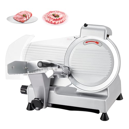 Zstar Electric Meat Slicer, 10" Non-sticky Stainless Steel Blade, Electric Frozen & Deli Meat Cheese Ham Food Slicer w/Sharpening Stone, Adjustable Slice Thickness, for Home and Commercial Use, 240W