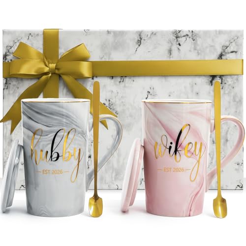 PIKPEOD Hubby and Wifey Coffee Mugs Gifts for Couples 2026, Wedding Engagement Anniversary Bridal...