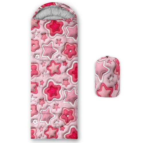 lneffble Pink Star Sleeping Bags for Kids Camping,Suitable for Children Boys and Girls Portable,Waterproof,Compact and Lightweight,Great for Outdoor Camping,Backpacking and Hiking