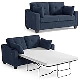 Pull Out Sofa Bed, Full Size Sleeper Sofa, 2-in-1 Convertible Corduroy Couch with USB Charging, Memory Form Couch for Living Room, Apartment and Small Space (Navy Blue, Corduroy - Full Size)