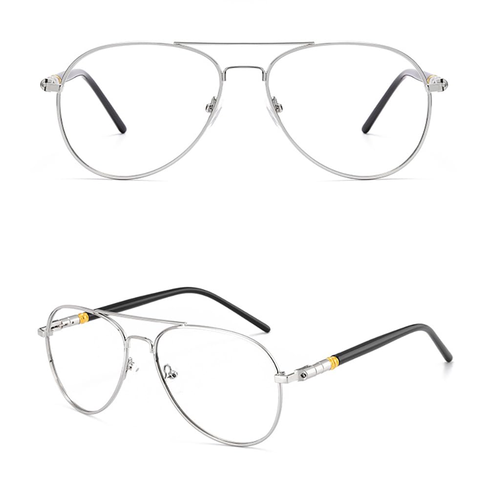 JIETIAN Gafas de Sol fotocromáticas para presbicia Masculinas para Actividades al Aire Libre con Montura metálica Lentes asféricas de Resina HD/UV400,Plata,+1.75