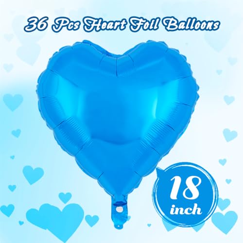 Image of 36 Pcs Blue Heart Balloons,18 Inch Heart Foil Balloons Valentine Balloon for Wedding Engagement Party Valentine Day Decorations
