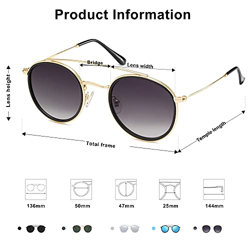 Image of SOJOS Retro Vintage Round Polarized Sunglasses for Women Men Double Bridge Circle Sunnies SJ1104
