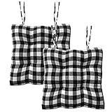 JeogYong Kitchen Chair Cushions with Ties, Set of 2 Farmhouse Buffalo-Check Chair Pads/Seat Cushions for Kitchen & Dining Room Chairs, Country Design Black & White Buffalo-Plaid Christmas Decorations