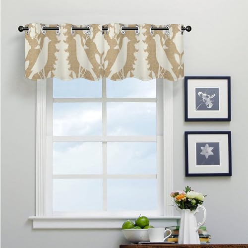 Cenefa de cortina Chinoiserie vintage para ventanas pequeñas de baño, dos paneles marrones 4