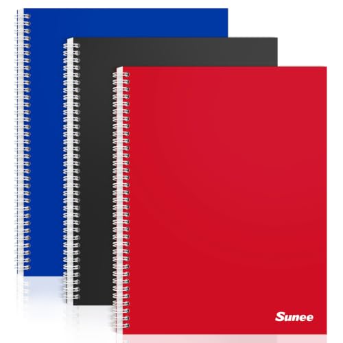 SUNEE A4 Squared Notebook Pack of 3 Notepads Wirebound Notebooks 100 Sheets / 200 Pages 80gsm 5mm Squared Paper 4-Hole Punched and Perforated Edge Blue/Black/Red