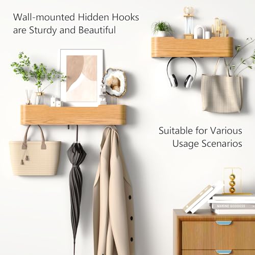 Jadoxy Coat Rack Wall Mount with Hidden Hooks Modern Key Holder Wood Entryway Hook with Shelf for Bedroom Kitchen Hallway Bathroom Designed for Hanging Coats Hats Bags Towels Dog Leashe(Oak,4 Hooks) by Jadoxy - Image 7