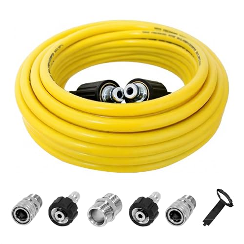 LycorTrade Pressure Washer Hose 50FT for Power Washer 4200 PSI Kink Resistant Pressure Washing Extension Hose 1/4 Power Washer Hose Replacement (M22-14mm) with 3/8 Quick Connector Yellow