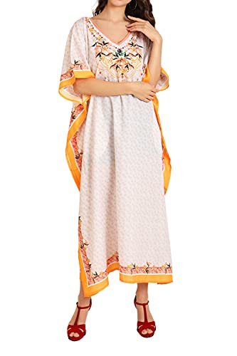 Image of Miss Lavish London Kaftan Dresses for Women Plus Size Long Batwing Sleeve Caftans, V Neck Moo Moo Printed Beach Cover Up Maxi Beach Dress, Bathing Suit Cover-Up Loungewear