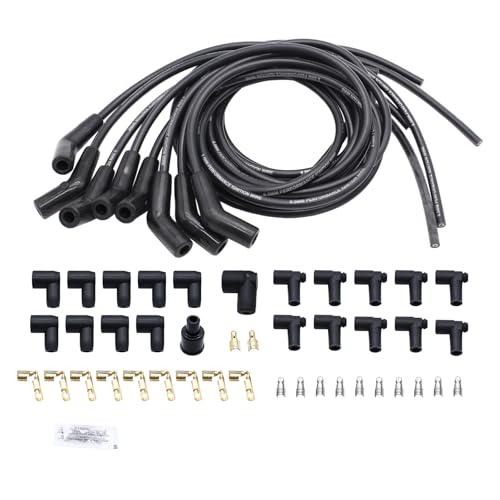 YUCHENSHLP 8.5mm Black Spark Plug Wires Universal 135/45 Degree HEI Spark Plug Wires Compatible with Chevy Ford Mopar BBC