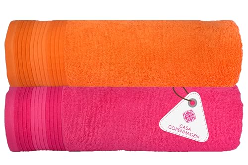 Image of Casa Copenhagen, Super Soft Pleats Collection 2 Pieces 100% Cotton Large Bath Towel (Size : 75 x 150 cm) - Orange & Honey