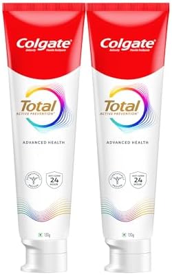 Colgate Total 300gm (2 x 150gm) Advanced Health Anti-Germ Toothpaste with Toothbrush, Tooth Paste with 12-Hour Anti-Germ & Enamel Protection, Whole Mouth Health (Combo Pack Offer)