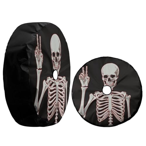 Image of Delerain Spare Tire Cover with Backup Camera Hole Funny Skull Skeleton Wheel Covers Waterproof Dust-Proof UV Sun Universal Fit for Trailer RV SUV Truck (18 Inch for Diameter 32 inch-34 inch)