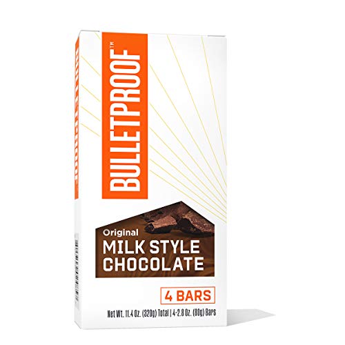 Keto Chocolate Bars, Original Milk-Style Chocolate, 2 Net Carbs, 6g Protein, 4 Pack, Bulletproof Healthy Snacks, Made with 57% Fair-Trade Certified Cocoa, 15g Healthy Fats from MCT Oil, Grass Fed Butterfat, Low Carb, Sugar-Free