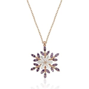 OZ Jewels Roségoud Zilver Gekleurde Zilveren Ketting met Bloemdesign Versierd met Zirkonium – Synthetische Amethist