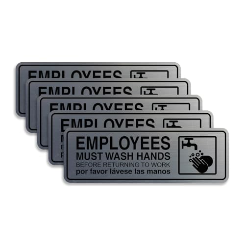 Standard Employees Must Wash Hands Door/Wall Sign - Silver - Medium (5 Pack)