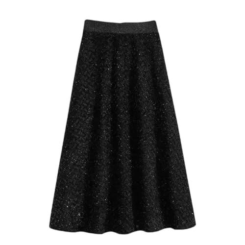 Plus Size Thread Knitted Woolen Midi Skirt High Waist A- Line Half-Length Slimming Fall Winter Style Plus... Black XL