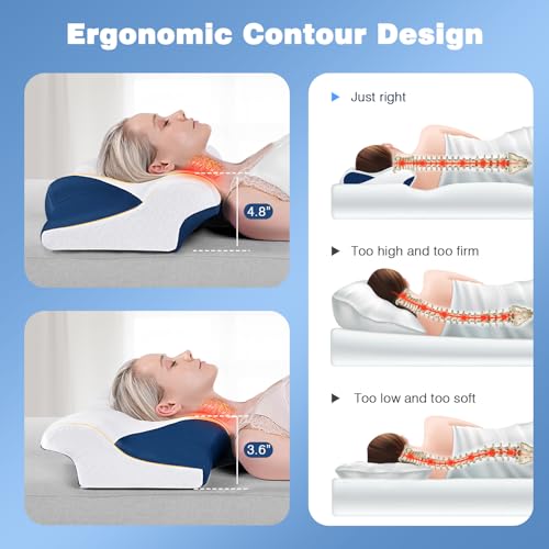 Neck Pillow Memory Foam Pillows for Sleeping, Cervical Neck Pillow for Side Sleepers, Orthopedic Ergonomic Contour Pillow Neck Support Pillows for Neck Pain Relief, Gifts for Men Women Mom Dad - Thumbnail 5