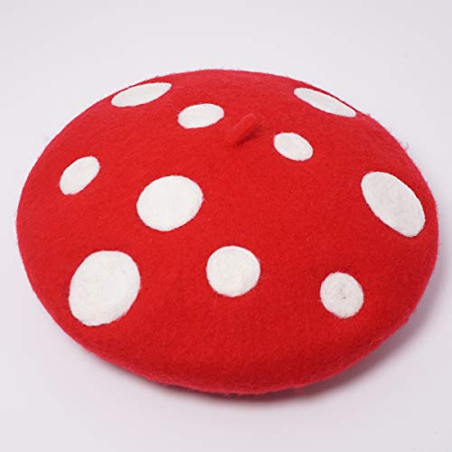 Mushroom Beret Women's Cute Lolita Kawaii Plant Cosplay Cap Vintage Painter Hat Sweet Girl Decor (Red) #TOP3
