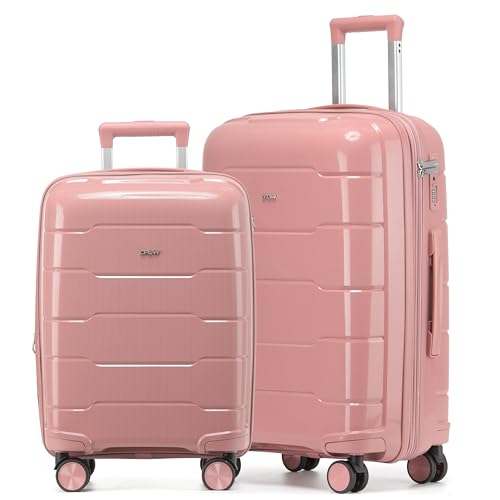 CRUW 2-Piece Luggage Set Expandable Polypropylene Suitcase Set TSA Locks 8 Silent Spinner Wheels Lightweight Nested Suitcases Travel Set easyJet BA Jet2 Airline-Approved Carry-On & Medium Check in