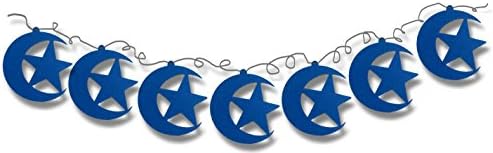 Ramadan and Eid Moon and Star Felt Garland - 10 Feet Long and 6" in Size Blue