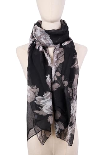 Scarf for Women Lightweight Soft Fashion Black Floral Print Shawl Scarves For Spring Summer3