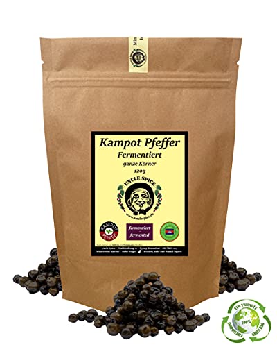 Uncle Spice fermentierter Kampot Pfeffer - 120g echter Kampot Pfeffer fermentiert - Premiumqualität - ganze frische grüne Pfefferbeeren, echter grüner Pfeffer aus Kambodscha Cover
