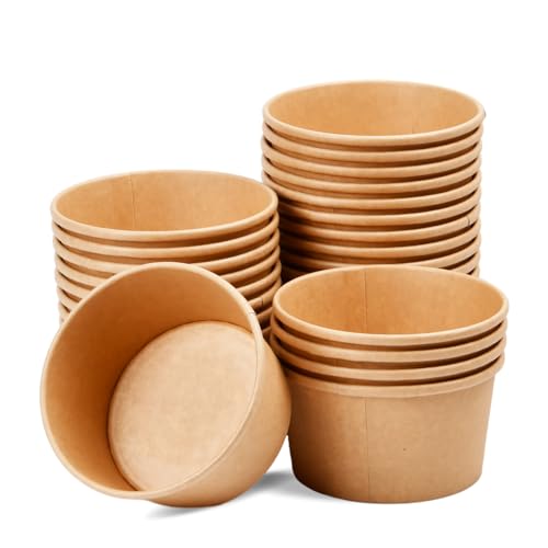 Heavenlife Lot de 50 boîtes à soupe à emporter, bols et tasses en papier kraft, gobelets en carton Kraft pour soupe à salade sandwich (430 ml)