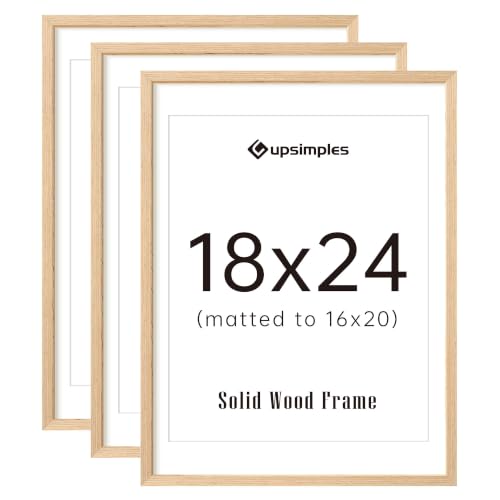 Image of upsimples 18x24 Picture Frame Solid Wooden, Nursery Wall Frames Set of 3 | 100% Natural Solid Wood, Fit 16x20 with Mat and 18 x 24 Posters, For Kids Room, Gallery Wall Decor