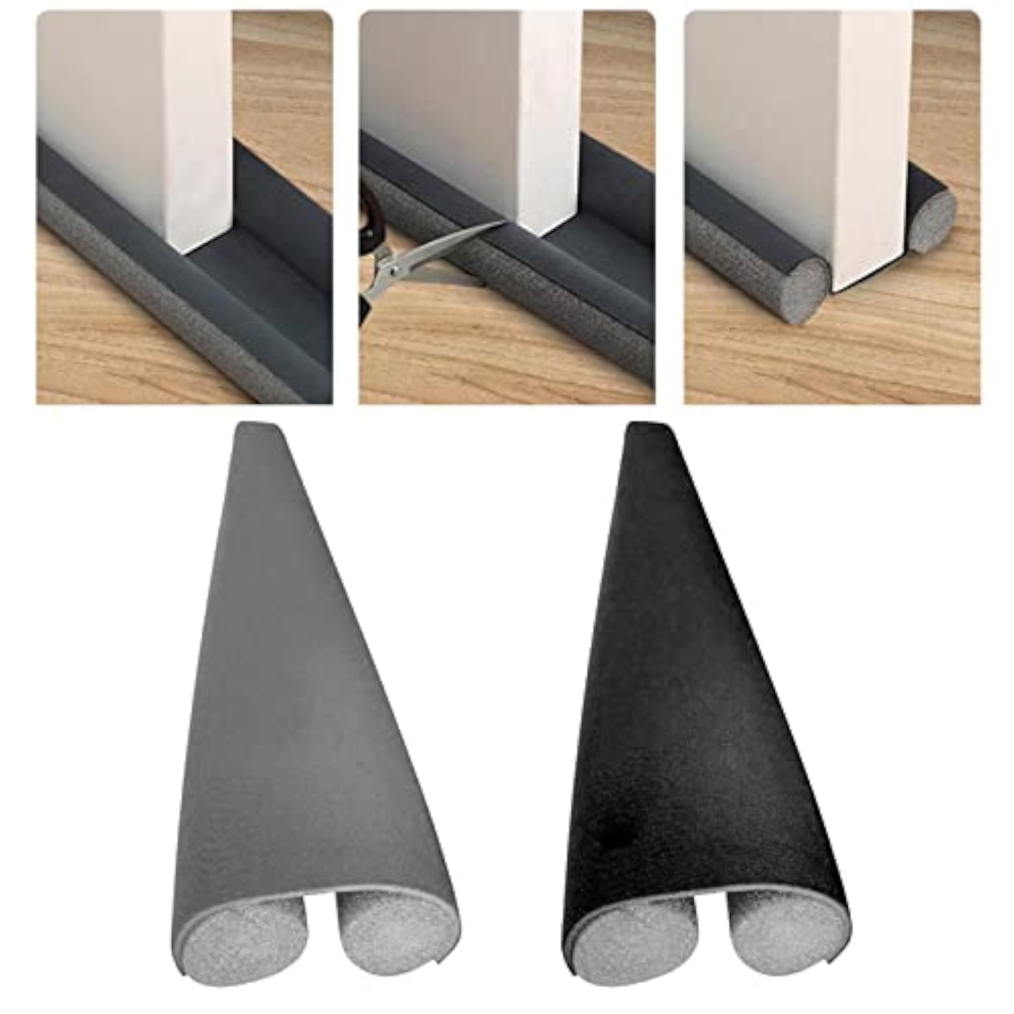 2pcs Door Bottom Seal Strip Draught Excluder, Black & Gray